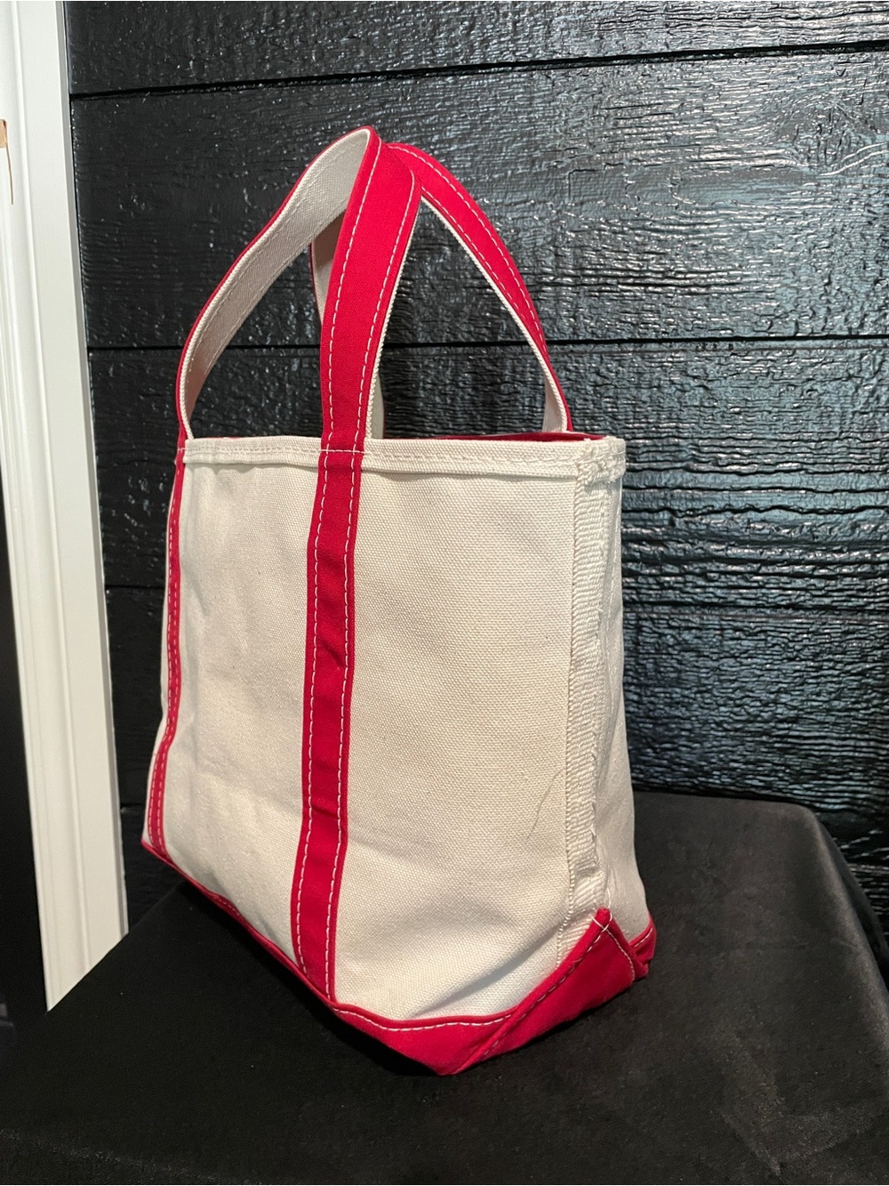 Y2K L.L. Bean Boat and Tote Bag, Medium, Cream with Red and Lettering on the - Picture 3 of 10